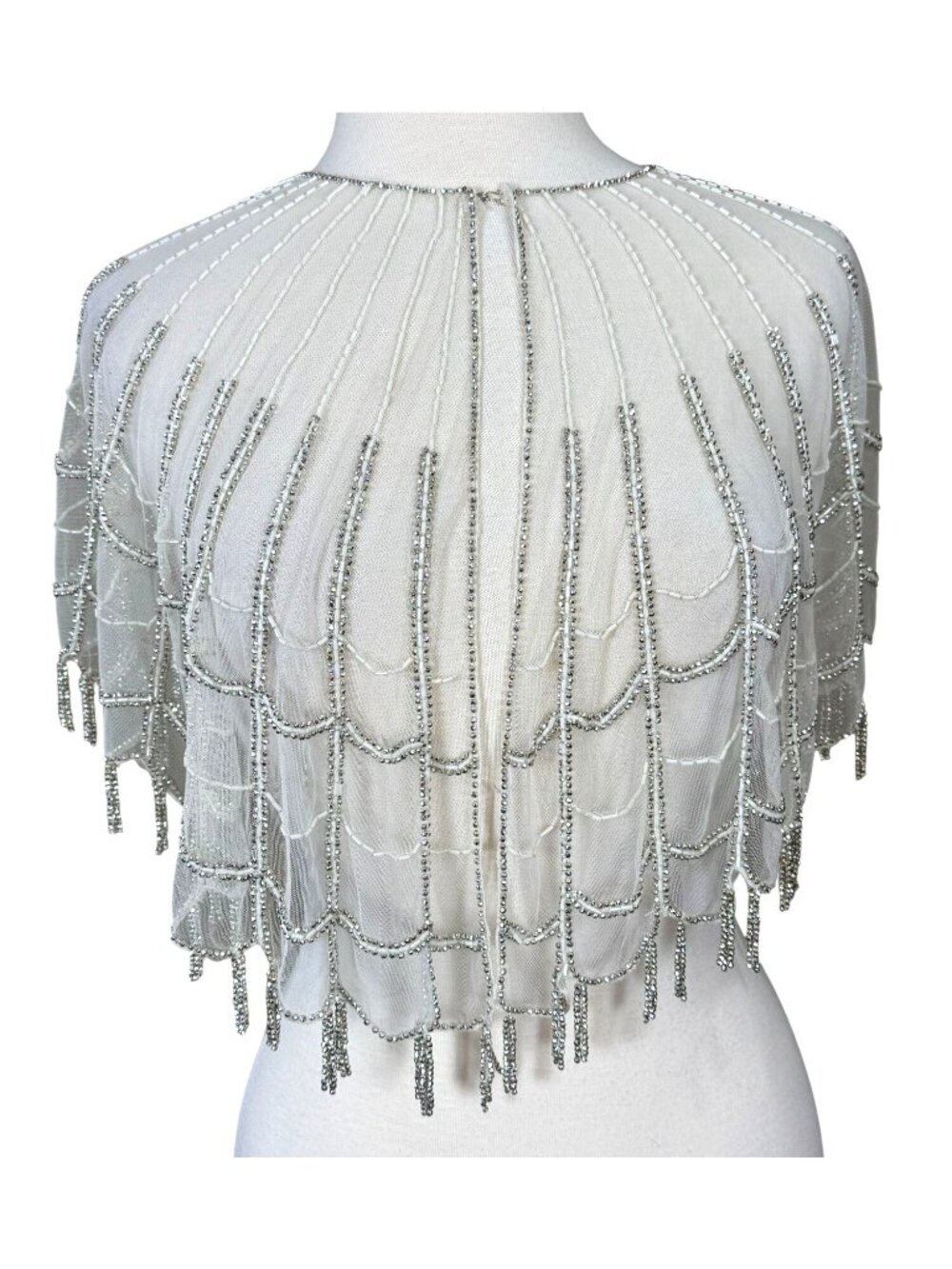 Charming Charlie RSVP Ivory Tulle Beaded Fringed Bridal Evening Capelet OS NWT